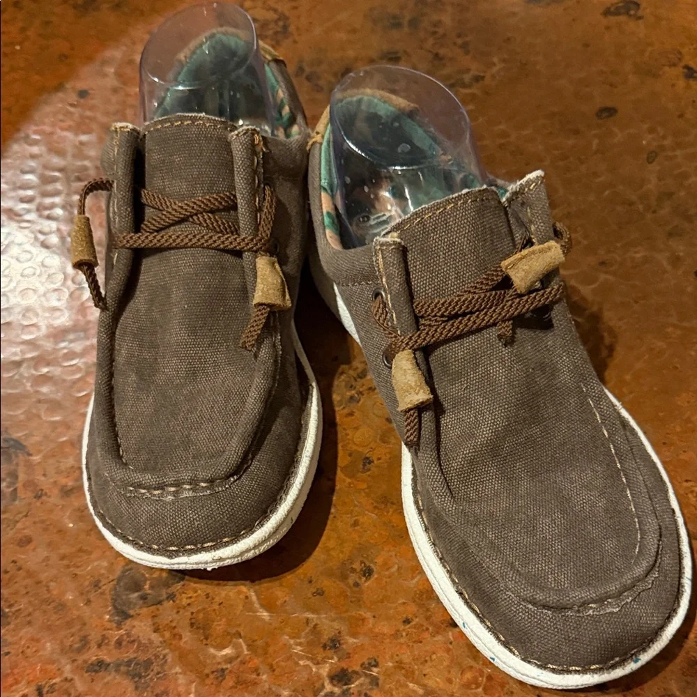 Justin Mens JL160 Brown Canvas Leather Cactus Lining Casual Boat Shoes Size 9M